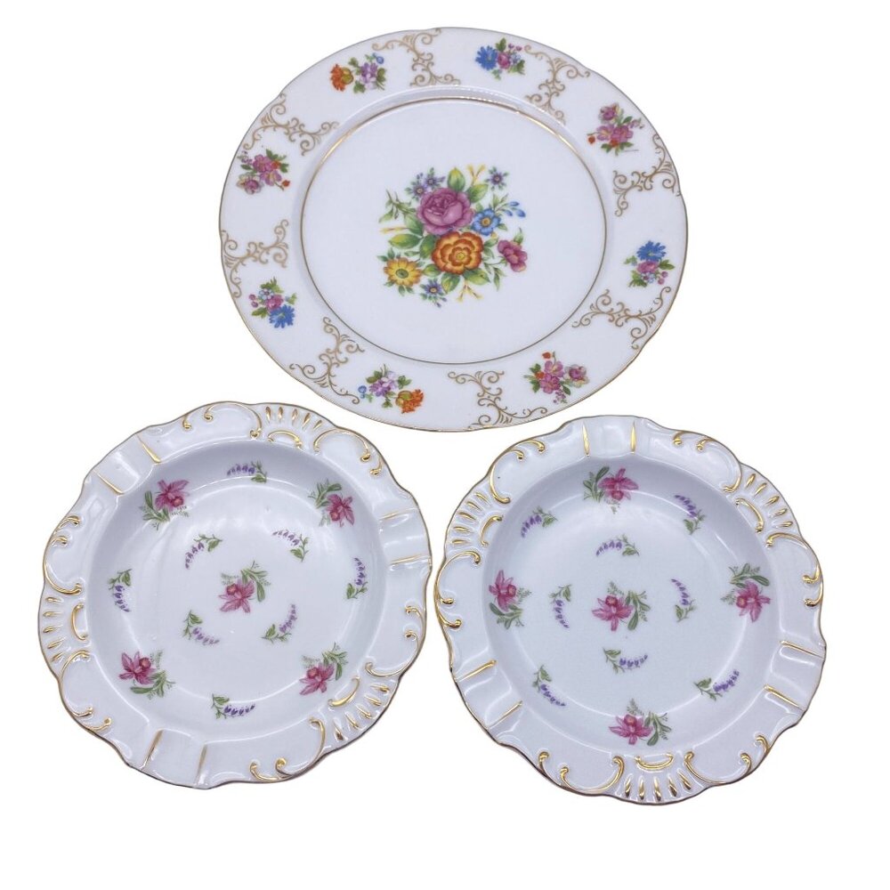 Vintage Shabby Chic floral hand‎ painted plates Japan Cream tea decor chintz